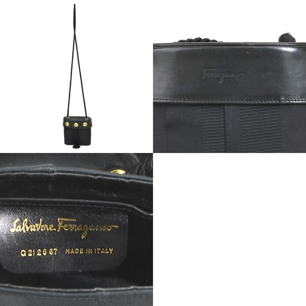 Salvatore Ferragamo Crossbody Shoulder Bag Tassel Canvas Leather Black - Picture 5 of 5